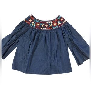 Avani Del Amour Bell Sleeve Embroidered Top